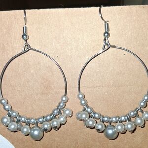 Paparazzi Silver Pearl Hoop Earrings